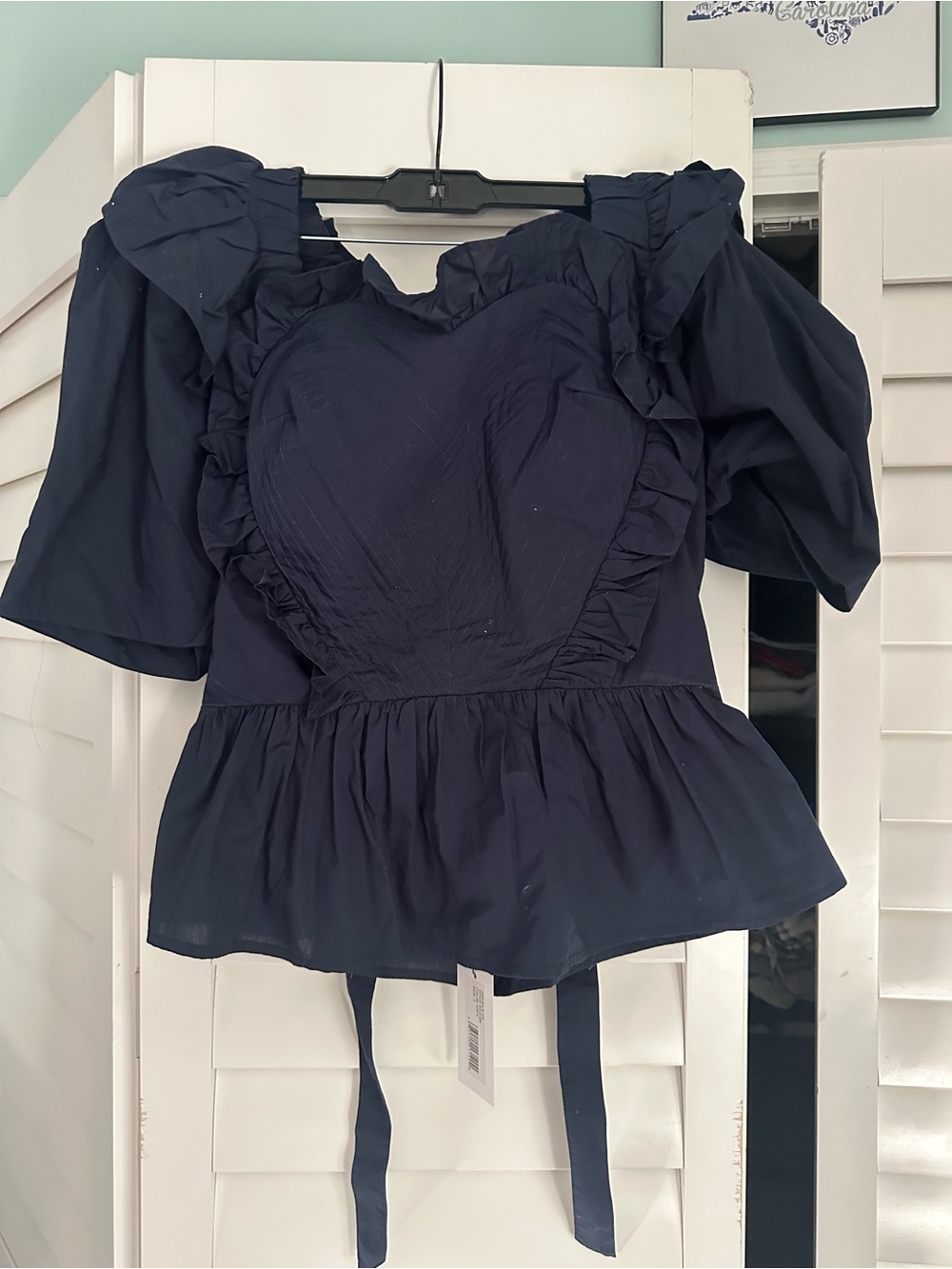 Sea New York Navy Heart-Bodice Ruffle Peplum Top